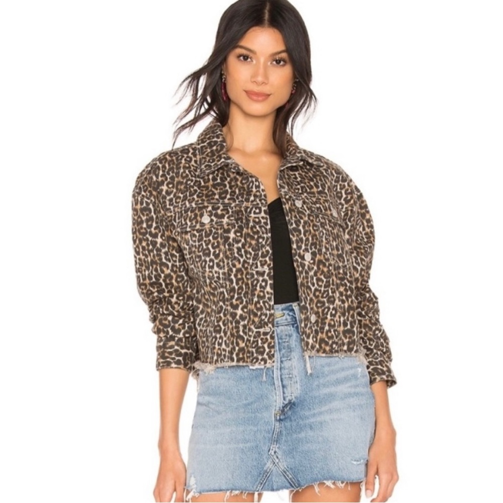 Free people leopard print denim jacket